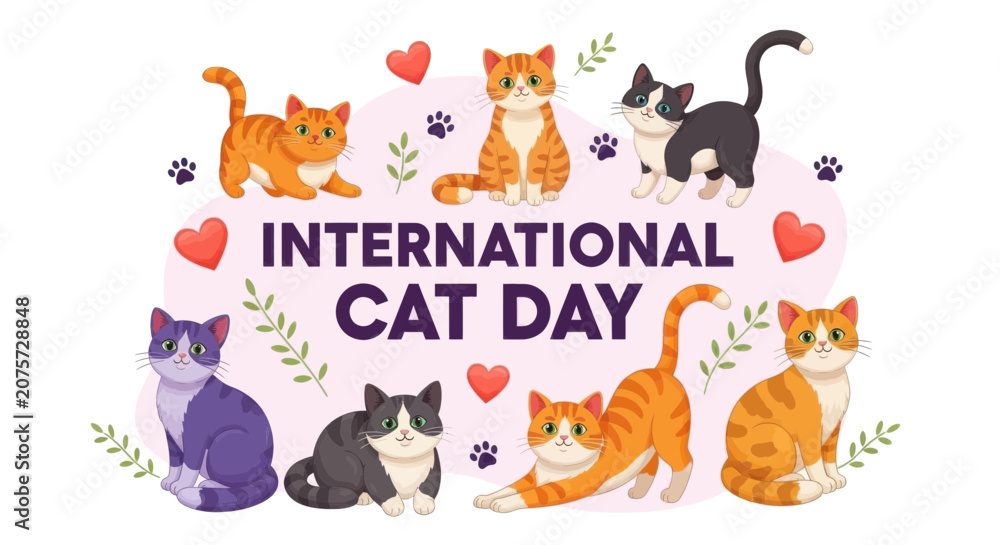 Fototapeta premium International cat day celebration illustration