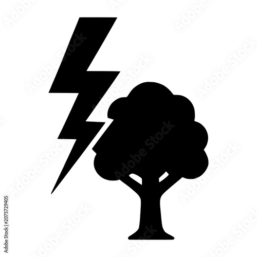 Lightning Bolt Striking Tree Silhouette