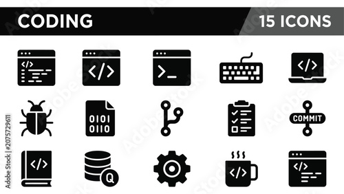 Foto Coding Icons Set: Programming, Debugging, and Development Tools
