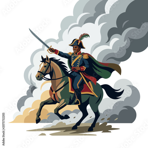 Equestrian General with Sword, Dramatic Smoke Background