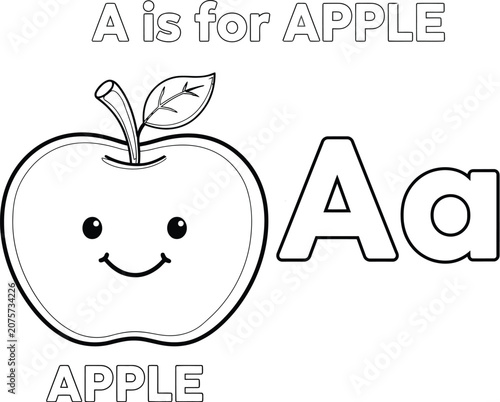 A Is for Apple Coloring Page for Kids Alphabet Learning Worksheet, Printable Letter A Apple Coloring Page for Early Learning Activities