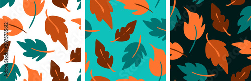 Foto autumn leaves seamless pattern set with hand drawn colorful foliage trio on whit