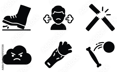 Foto Set Of Black Silhouette Icons Depicting Mishaps Injuries And Negative Emotions a