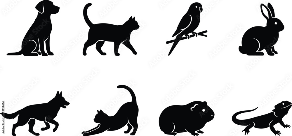 Obraz premium Animal Silhouette Collection Featuring Domestic and Wild Creatures Icons