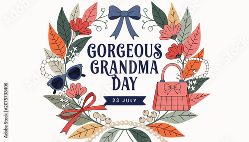 Photos Decorative floral wreath illustration celebrating gorgeous grandma day in July