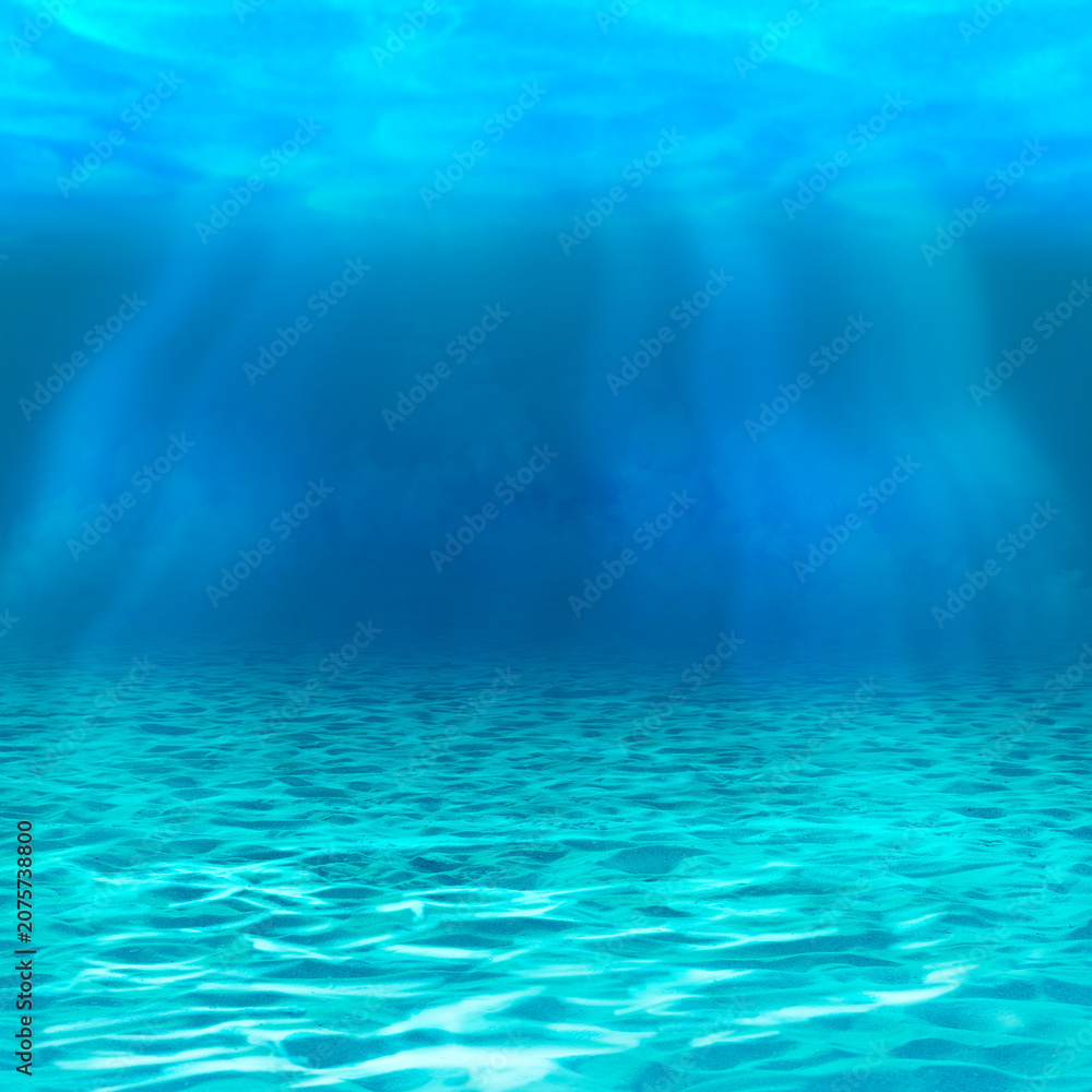Fototapeta premium Underwater view with sandy seabed and sunlight
