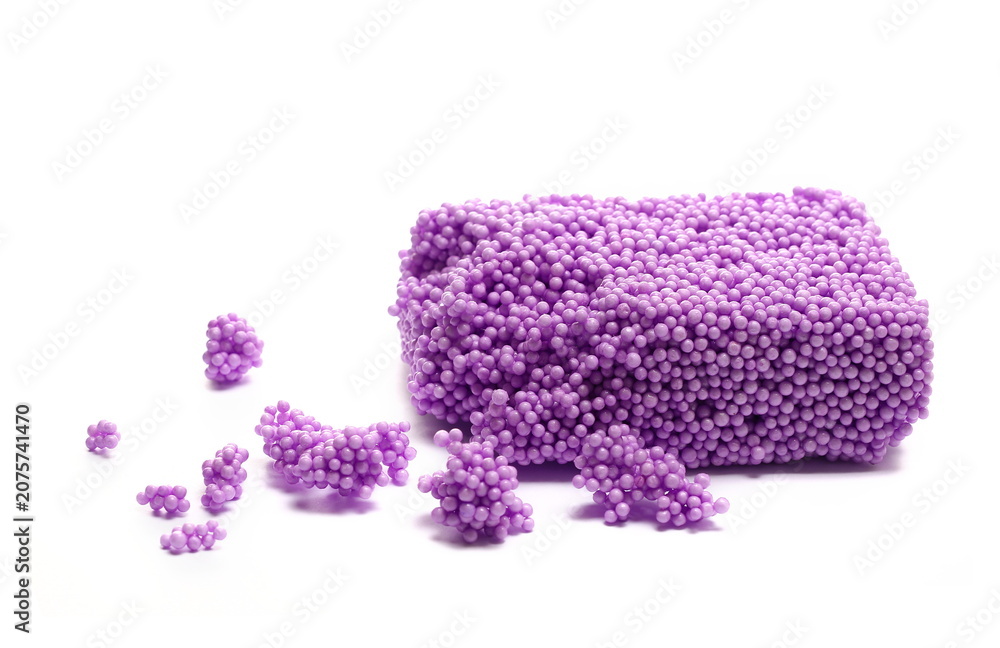 Fototapeta premium Pink sticky styrofoam balls, toy modelling foam shape, soft and lightweight, isolated on white background 