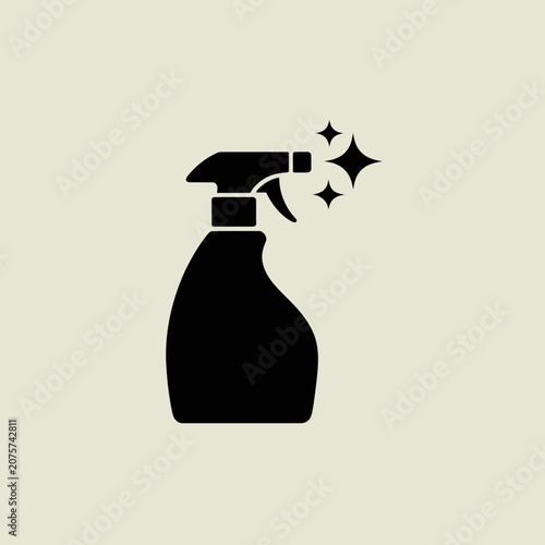 Black spray bottle icon with sparkles design.