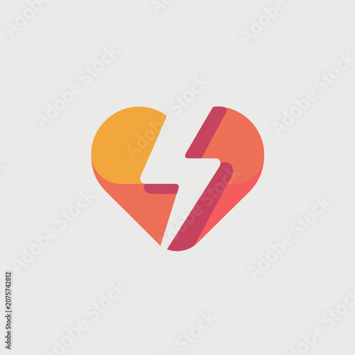 Broken heart with lightning bolt design icon.