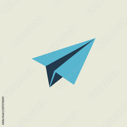 Flat design paper airplane icon in blue.