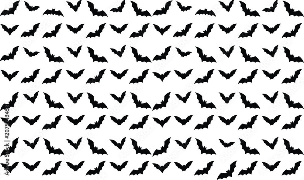 Fototapeta premium Seamless pattern of black bats in flight against a white background halloween themed design
