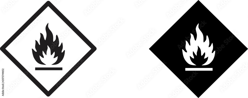 Obraz premium Flammable hazard warning symbol icon with flammable industrial chemical emergency combustible protection material combustion industry