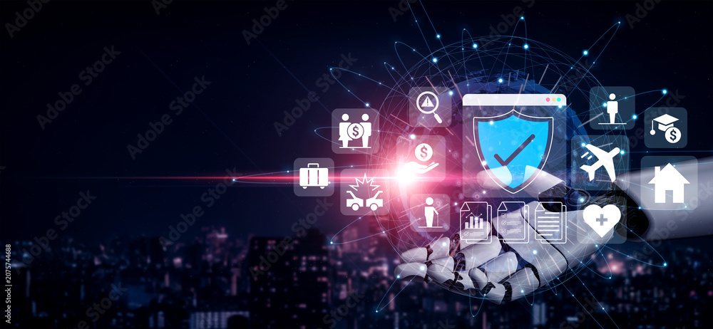Obraz premium AI analyzing insurance data for claims, risk prediction, and fraud detection, improving policy management and customer support Parse
