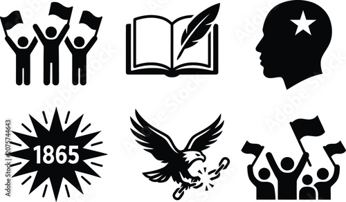 Cuadro en lienzo Black and white civil war icons set