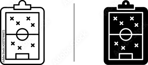 Fotografía Soccer tactic board or coach clipboard icon in outline and solid styles with foo