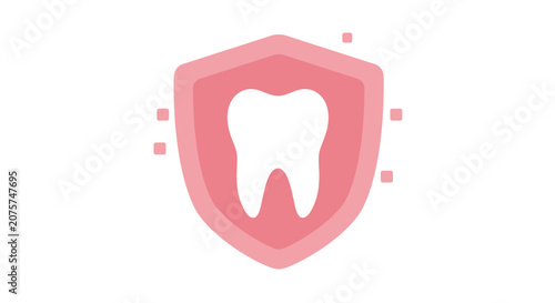 White tooth inside pink shield for dental care and protection vector icon