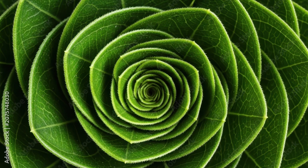 Obraz premium A detailed macro shot capturing the vibrant texture of tightly coiled, naturally curly green leaves, forming an intricate, swirling pattern, twisting, raw, closeup