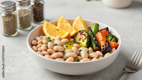 Low sodium weeknight dinner with beans, roasted vegetables and fresh herbs