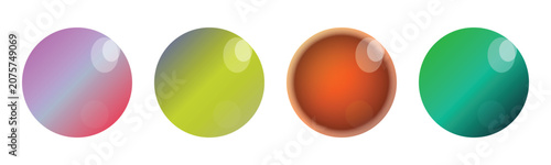Four spheres with smooth color gradients and white light reflections gradient abstract reflection geometric