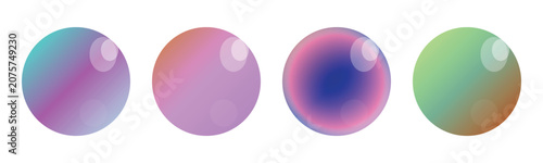 Set of four gradient spheres with realistic highlights gradient abstract reflection geometric isolated background
