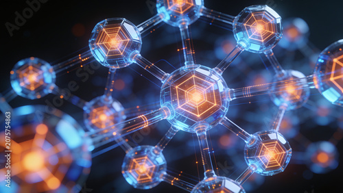 Abstract Digital Network Visualization With Connected Data Nodes