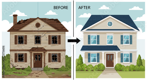 Canvastavla Home Renovation Before and After Transformation Illustration Vector Design Showi
