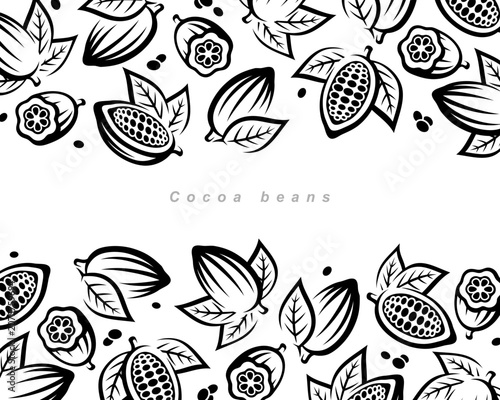 Cocoa beans pattern background set. Collection icon cocoa beans. Vector