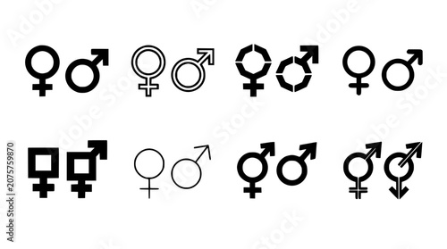 Gender Symbols Collection in Grid Pattern with Arrows Indicating Flow and Transformation of Identities in Abstract Design