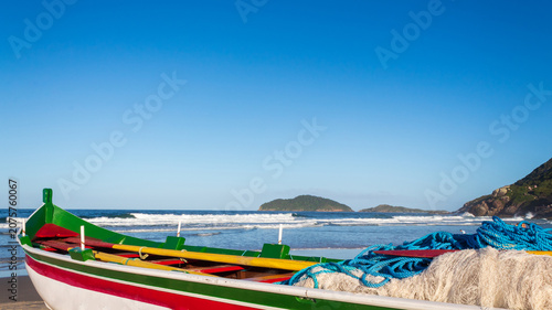 Slika na platnu barco de pesca artesanal do peixe tainha Santinho, Ingleses, Florianópolis, Sant