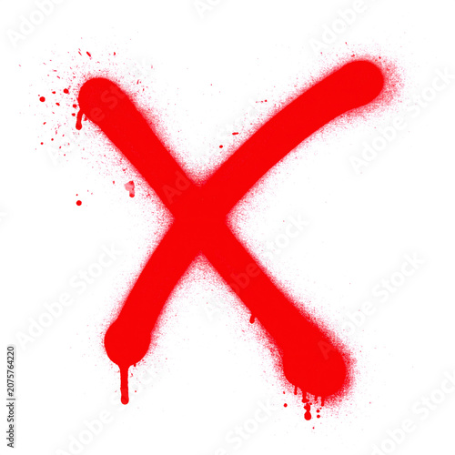 Red letter X symbol created with bright spray paint texture featuring realistic drips and splatters isolated on transparent background