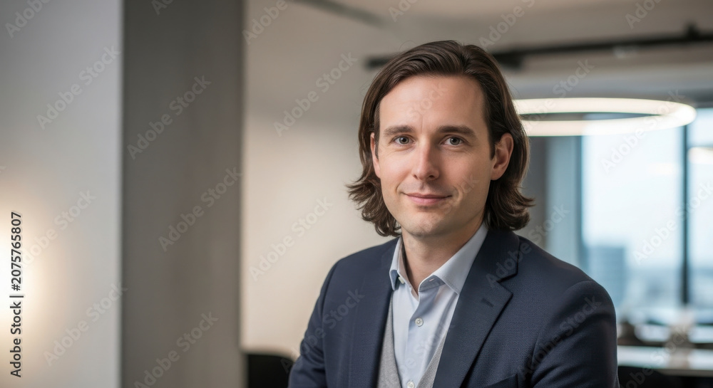Obraz premium Smiling Businessman in Office Setting Portrait