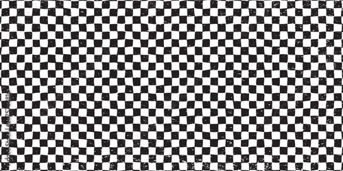 Vector checkerboard pattern. Seamless black and white brush stroke background. Checkered print with distress texture. Painted chequered ornament for kids. Childish design