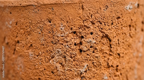 Close Up View of Weathered Terracotta Clay Surface Texture Pattern