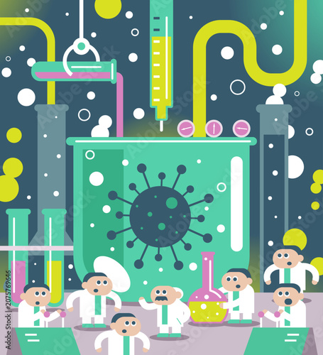 Εκτύπωση καμβά Scientists and doctors in a big laboratory conducting research on a coronavirus