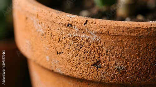 Macro Close Up of a Weathered Terracotta Clay Plant Pot Rim Texture