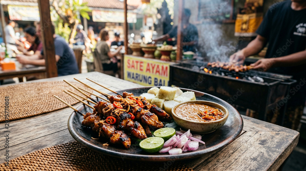 Obraz premium Satay is a grilled meat dish from Indonesia.