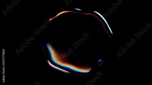 Abstract animation of iridescent bubble on black background, 4k loop video, 3d render