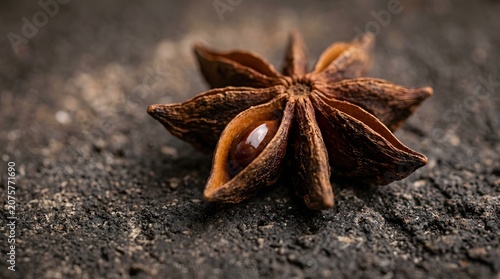 Single Star Anise Spice Pod Resting on a Textured Concrete Surface