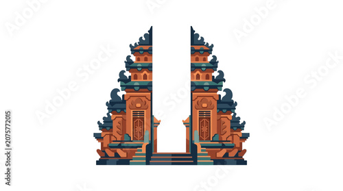 Balinese split gate entrance Candi Bentar illustration.
