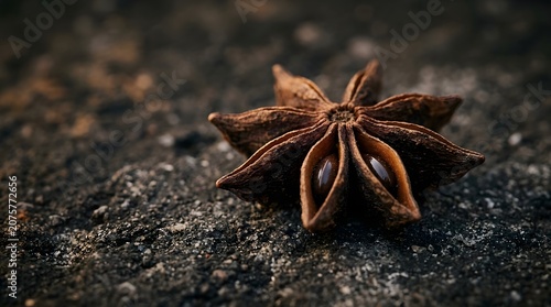 Single Star Anise Pod Resting on a Textured Dark Concrete Surface
