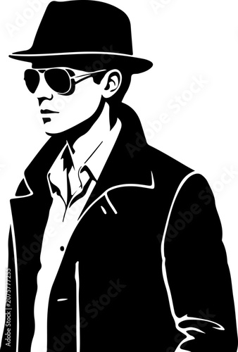 Stylish man, black and white illustration, vector portrait, fashion icon, modern gentleman