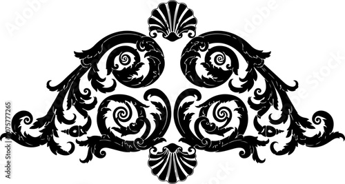 Ornate black floral scroll border design, elegant vector frame, decorative swirl pattern, luxury graphic element