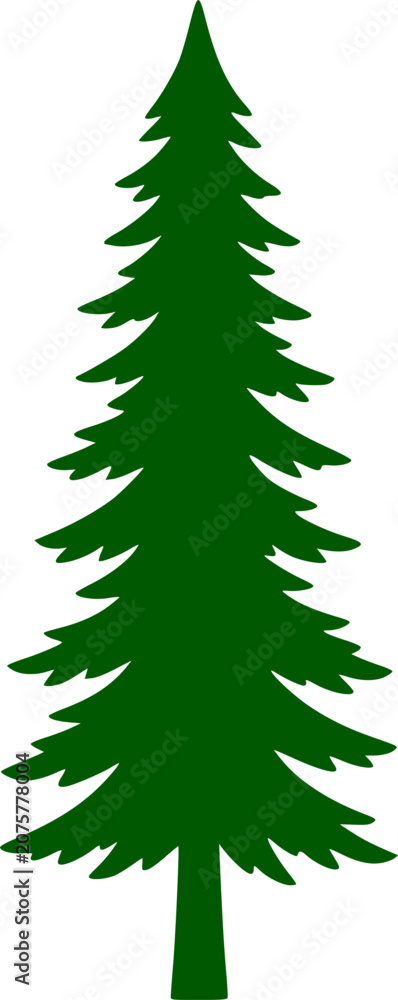 Obraz premium Tall Evergreen Pine Tree Forest Element Black Silhouette Vector Graphic Isolated on White