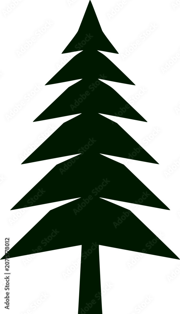 Fototapeta premium Tall Evergreen Pine Tree Forest Element Black Silhouette Vector Graphic Isolated on White