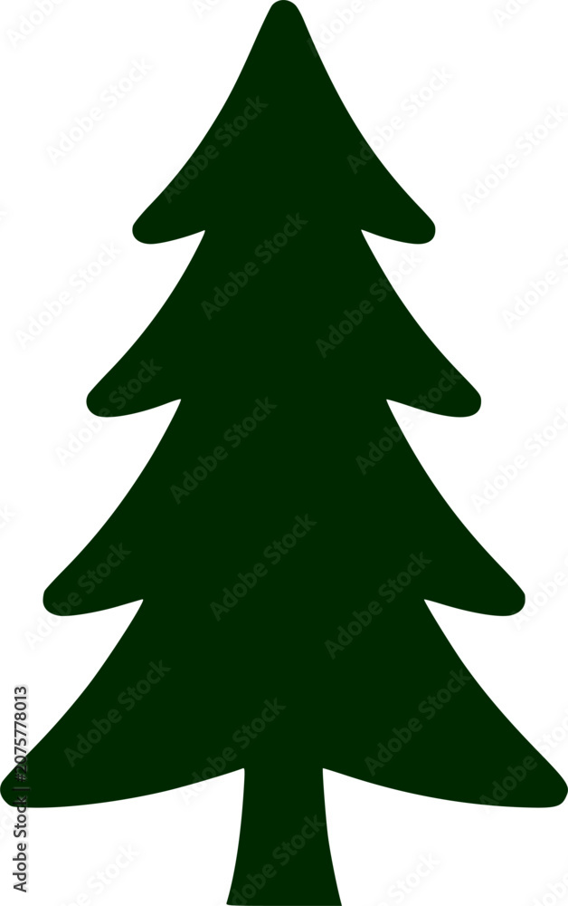 Fototapeta premium Tall Evergreen Pine Tree Forest Element Black Silhouette Vector Graphic Isolated on White