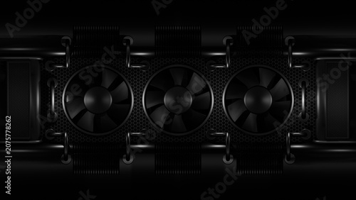 Принти на полотні Dark Futuristic Graphic Card Concept with Triple Cooling Fans