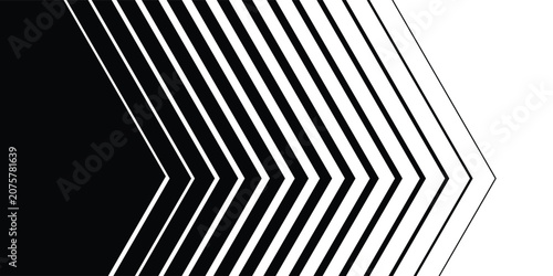 Minimal Black and White Background with Arrow Pointing Right. Striped Transition from Black to White Abstract Strict Lines. Simple Pattern.