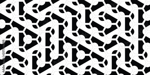 Irregular vector black and white abstract geometric pattern with triangles and hexagons
