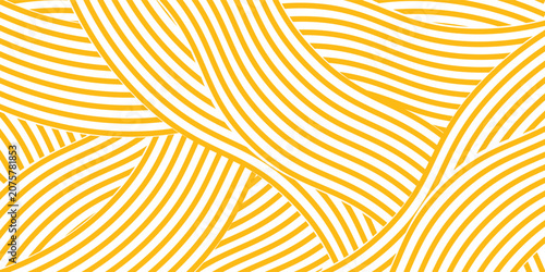 Yellow instant noodle, pasta and spaghetti texture with geometric wavy lines. Ramen, pasta vector pattern. Background abstract food illustration
