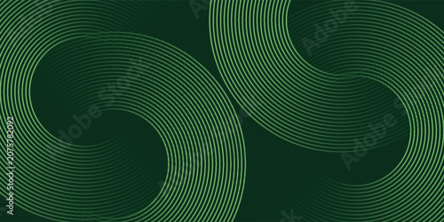 Dark green abstract background with diagonal rounded lines. Geometric stripe line art design.